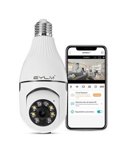 EYLM Cámara de Seguridad 3MP, Cámara WiFi Bombilla E27 Inalámbrica para Interior 2304x1296P Full HD, Alarma Sirena Automatica Visión Nocturna Infrarroja Audio Bidireccional Compatible Android/iOS