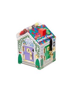 Melissa & Doug Casa de Muñecas Portátil con Timbre en las Puertas, Sonidos de Timbre, Llaves, Juguete de Madera, 4 Muñecas Flexibles de Madera