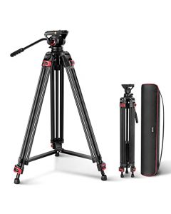 NEEWER 189cm Trípode de Video Profesional con Cabezal Fluido, Trípode Resistente de Aluminio con Liberación Rápida y Nivel, Panorámico 360°, Inclinable -70°/+90° para Videocámara, Cámara Reflex-GM88