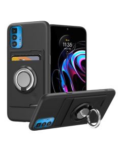 Kaotengwo Funda para Motorola Edge 20 Pro/Moto Edge 20 Pro Case con 360 Grados Anillo Soporte y Ranuras para Tarjetas（Negro）