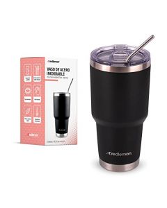 Redlemon Vaso Térmico de Acero Inoxidable con Tapa Hermética (800 ml). Termo para Café con 2 Popotes y Limpiador. Botella de Agua para Hombre y Mujer Conserva la Temperatura Fría o Caliente 8 Horas