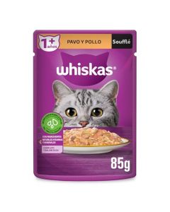 Whiskas Alimento Húmedo para Gatos Adultos, Sabor Soufflé Pavo y Pollo 85g c/u. Paquete de 24 Unidades