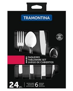 TRAMONTINA - Juego de Cubiertos Malibu, con Láminas y Mangos de Acero Inoxidable, Cubiertos para Uso Diario, Set con Estilo, Elegante y Fácil de Limpiar,para Uso Diario, Incluye 24 Piezas