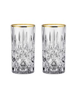 Nachtmann Noblesse Gold Collection - Juego de 2 vasos largos de vidrio, con borde dorado, vidrio de diseño de corte de vidrio, para cócteles o cualquier bebida, 6 pulgadas, 13 onzas