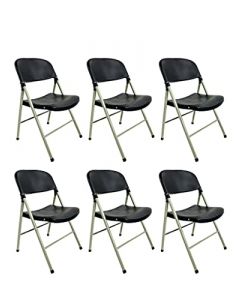 OFIK Silla Plástica Plegable para Eventos con Estructura Metálica (Paquete de 6) (Negro)