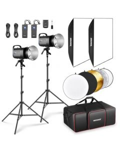 NEEWER 600Ws Estudio Monoluz Flash Kit: 2 x S101-300W 5600K Strobe Lights con 150W Lámparas Modelado/Bowens Mount/Softbox/Soportes, Reflector/RT-16 Trigger/Bolsa para Fotografía Retrato Producto