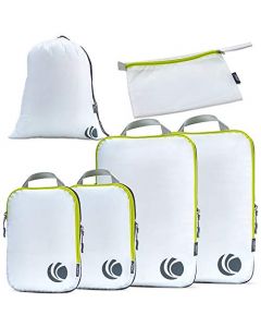 Organizadores de Viaje para Maletas, Juego de Bolsas Organizadoras de Viaje con Compresión, Organizadores de Viaje para Equipaje con Doble Cierre (Blanco)