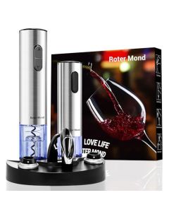 Roter Mond - Juego de abrebotellas de vino eléctrico con base de carga, regalo de vino 7 en 1 con aireador de vino, bomba de aspiradora eléctrica con 2 topes para fiestas en casa