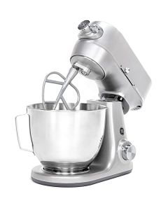 GE Tilt-Head Electric Stand Mixer | 7-Speed, 350-Watt Motor | Includes 5.3-Quart Bowl, Flat Beater, Dough Hook, Wire Whisk & Pouring Shield | Countertop Kitchen Essentials | Granite Gray