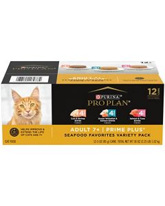 Purina Pro Plan PRIME PLUS Seafood Adult 7+ Wet Cat Food Variety Pack - Two (2) Packs of Twelve (12) 3 oz. Cans