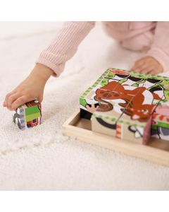 Melissa & Doug Rompecabezas de Cubos Animales de la Granja, Seis Rompecabezas en Uno, Juguete de Madera, Juguete de Desarrollo (16 Cubos y Bandeja)