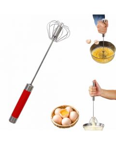 Stainless Steel Semi-Automatic Whisk, Stainless Steel Semi Automatic Egg Beater Mixer, Hand Push Mixer Stirrer Tool Manual Egg Shaker, Hand Push Rotary Whisk Blender (Red,10in)