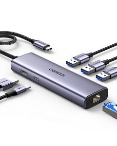 UGREEN Hub USB C, 6 en 1 Docking Station Adaptador USB C a 4K HDMI, Gigabit Ethernet, 3 USB 3.0 Puertos de 5 Gbps, 100W PD Compatible con MacBook, iPad Pro, DELL, HP, Surface, Chromebook, Mac Mini