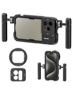 NEEWER 15 Pro MAX Phone Cage Video Rig con Dual Handles Compatible con iPhone 15 Pro MAX,Adaptador Filtro 67mm,17mm Lens Backplane,Estabilizador Smartphone Jaula Teléfono Rig para Grabación,PA024K