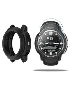 HUADU Protector de visualización de reloj (3+1 unidad) compatible con Garmin Instinct Crossover Solar, película de vidrio templado antiarañazos, cobertura completa de alta definición y funda protectora de TPU suave