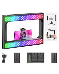 NEEWER RGB LED Anillo Luz Selfie Luz, 360° a Todo Color, Soporte Video para Smartphone y Estabilizador de Video para Teléfono, 2500K ~ 10000K CRI 97+ Luz LED con Batería y Cargador