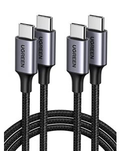 UGREEN Cable USB C a USB C 2 Unidades, 60W PD Carga Rapida 20V 3A, Nylon Trenzado, 2M Cargador USB Tipo C a Tipo C Compatible con iPhone 15, Galaxy S24 S23 S22, Macbook Pro 2021, iPad Pro 2021, LG, 2M