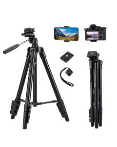 Fotopro Tripie para Camara, 120cm Tripode para Móvil Portátil con Cabeza de 3 Vías, Tripie para Celular Aluminio, Tripode para iPhone con Control Remoto, Tripié Ligero Compatible con Canon, Sony, DSLR