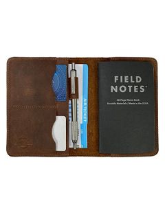 Leather Nomad, Field Notes Cover (3.5 x 5.5 in.) with Card Slots (Notebook Not Included) Refillable Protective Storage for Journal, Full Grain Leather, Handmade, Bourbon Brown