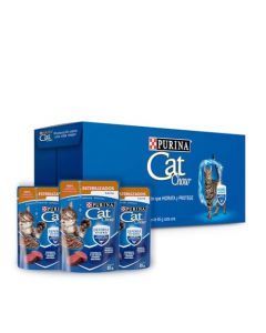 FUFSAWS Purina Cat Chow Pouches Defense Hydro Esterilizados Carne Alimento Húmedo Pack 24 Sobres de 85g + Purina Felix Pouches Alimento Húmedo Sabor Pescado Blanco, Paquete con 24 Pzas de 85g