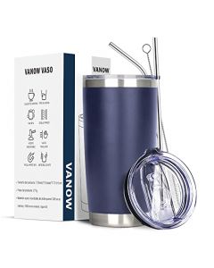 Vaso Térmico de Acero Inoxidable, Easytao Taza Termica Frio y Caliente para Cafe con Tapa y Pajita, Cepillo de limpieza, Termo Infusor de Vacío Doble para Mujer, Regalo (20oz/590ml, Azul marino)