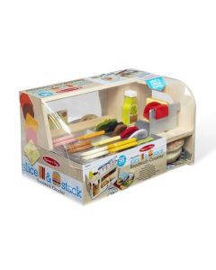 Melissa & Doug Mostrador para Sándwiches: Slice & Stack con Rebanadora Deli, Juguete de Madera, Comida de Juguete, Juego Imaginativo (56 Piezas)