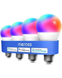 foco inteligente Meross Smart WiFi LED funciona con Alexa, Google Home, regulable E26 Multicolor 2700 K-6500 K RGB, 810 lúmenes 60 W, no requiere concentrador, Paquete de 4