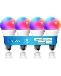 Meross Smart WiFi Bombillas LED compatibles con Apple HomeKit, Siri, Alexa, Google Assistant y SmartThings, regulable, E26 Multicolor 2700K-6500K RGB, 810 lúmenes equivalente a 60 W, paquete de 4