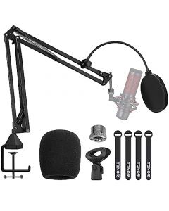 TONOR - Soporte de brazo de micrófono, soporte de mic con tijera ajustable con filtro pop, adaptador de 3/8 a 5/8 pulgadas, clip de micrófono, para Blue Yeti Nano Snowball Ice y otros micrófonos (T20)