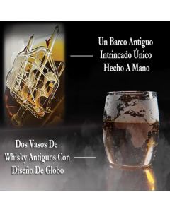 Juegos de Decantador de Whisky, 850 ml Juego de Globo Decantador de Whisky, con 2 Vasos de Whisky y Soporte, Vidrio Grueso Resistente, Conserva Sabor Aroma, para Licor Pinjing, Bourbon y Vino.