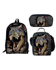 Dinosaur Mochila Escolar + Bolso de Lápices + Bolsa de almuerzo, 3 Set B, M