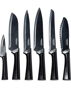 CUISINART - Juego de cuchillos para cubiertos, 12 piezas, juego de cuchillos metálicos con protector de cuchillas, ligero, acero inoxidable, duradero y apto para lavaplatos, C55-12PMB, negro