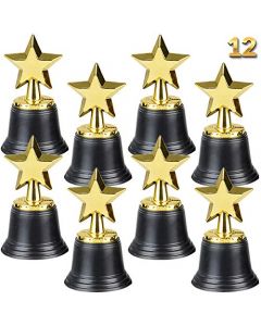 Bedwina Star Trophy Awards - Paquete de 12 trofeos a granel - 4.5 pulgadas, premios de oro para regalos de fiesta de niños, accesorios, recompensas, premios ganadores, competiciones para niños y