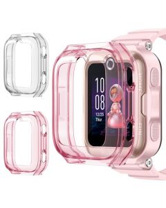 Suoman 2 Piezas Funda para Huawei Watch Kids 4 Pro, [No Protector Pantalla] Cubierta Protectora del Parachoques Integral TPU Funda Protectora para Huawei Watch Kids 4 Pro (Rosa+Transparente)