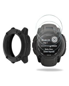 rotector de visualización de reloj (3 + 1 unidad), compatible con garmin instinct 2X unidades solares, película de vidrio templado antiarañazos, cobertura completa de alta definición y funda protectora de TPU suave