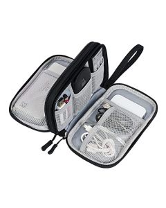 SUHOMMY Organizador Portátil, Bolsa de Doble Capa para Accesorios Electrónicos, para Viajes, Impermeable, para Cable, Cargador, Teléfono, USB, Tarjeta SD (Negro)