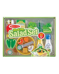 Melissa & Doug Juego de Imitación para Preparar y Mezclar Ensaladas, Juguete de Madera, Comida de Juguete (52 Piezas)