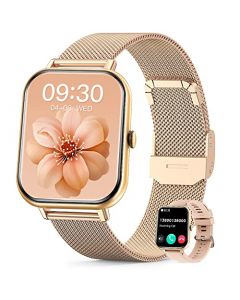 RUBOQE Smartwatch Reloj Inteligente Mujer - Pulsera Inteligente Dama con Llamadas Bluetooth, Rastreador de Actividad Impermeable IP67,Pantalla de 1.83",para iPhone Andriod(Correa Metal + Beige)