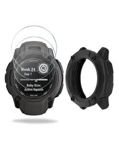 SHUAXI - Protector de visualización de reloj (3 + 1 unidad), compatible con garmin instinct 2x unidades solares, película de vidrio templado antiarañazos, cobertura completa de alta definición y funda protectora de TPU suave