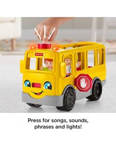 Fisher-Price Little People - Juguete de autobús Escolar con Sonidos de Luces y 2 Cifras para Juegos de simulación de niños pequeños, Embalaje sin frustraciones