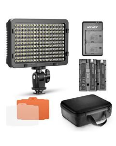 NEEWER Regulable 176 Luz LED de Video Kit de Iluminación: 176 LED Panel 3200-5600K, 2 BateríaS Recargable de Ion Litio, Cargador USB y Duradero Portátil para Canon, Nikon, Pentax, Sony DSLR Cámaras