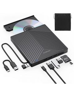 ORIGBELIE Unidad Externa de CD y DVD, grabadora de CD Ultra Delgada USB 3.0 con 4 Puertos USB y 2 Ranuras para Tarjetas TF/SD, Unidad de Disco óptico para Laptop Mac, PC Windows 11/10/8/7 Linux OS