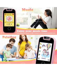 PTHTECHUS® Juguetes para niñas para teléfonos móviles para niños - Reproductores de Música MP3 para niños pequeños con cámaras Dobles, rastreadores de Juegos, ABC, Regalos de Juguetes