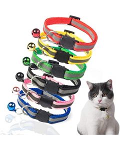 Eliot. Collares para Gato, Set de 6 Piezas. Collar Ajustable Reflectante para Gato, Mascota o Cachorro, Múltiples Colores Fosforescentes con Campana. Material Cómodo y Suave