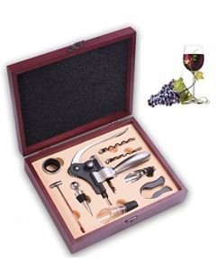 IBO Abridor De Vino Abrebotellas Sacacorchos Profesional Juego De 9 Accesorios Para Vino Elegante Caja Regalo De Madera