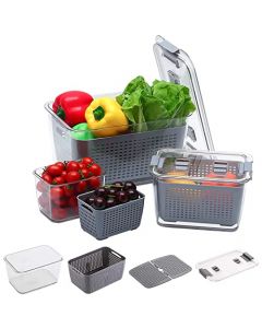 Contenedor de almacenamiento OnLife Freshmax Set 3pz: Especial para guardar en refrigerador frutas, verduras, hierbas frescas, libre de BPA con sistema de control de ventilación y división ajustable.