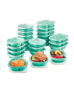 Rubbermaid - Juego de 50 recipientes de almacenamiento de alimentos con tapas, salpicaduras de color verde azulado, perfecto para almuerzo, preparación de comidas, sobras y más, apto para lavaplatos,