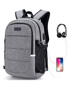 DOXUNGOO - Mochila antirrobo, Mochila Impermeable, Mochila para portátil Hombre Mujer Mochila Escolares Aire Libre paracon bloqueo y con USB Puerto y puerto audífonos para Laptop hasta 15.6 (gris)