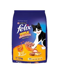 Purina Felix Dry Croquetas para Gato, Triple Delicious, Granja, 1.5Kg