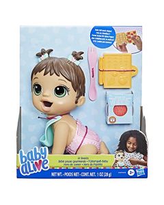 Baby Alive Hasbro, Hora de Comer - Cabello Castaño, Muñeca para Niñas, de 20 cm, con 4 Accesorios Incluidos, Edad Recomendada: 3 Años en Adelante